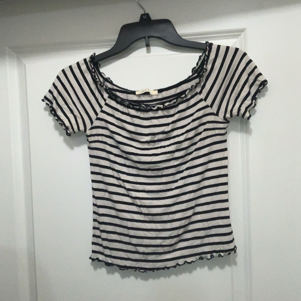 Striped Black and White Ruffle Top